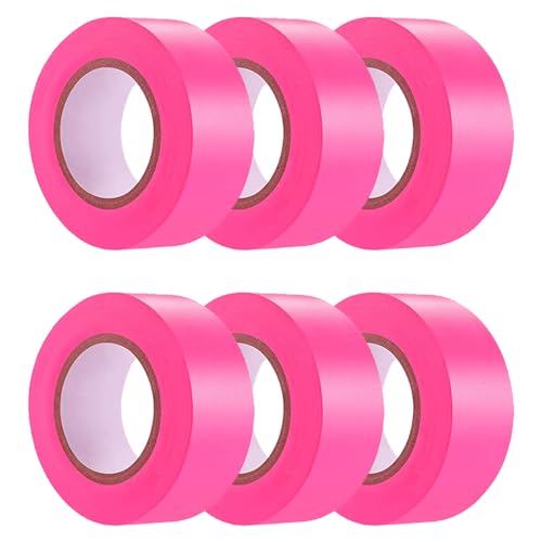6 Pack Pink Flagging Tape, Non-Adhesive Plastic Ribbon Neon Marking Roll | 1inch*600ft, Marking Tape for Tree Marking, Hunting, Boundaries and Hazardous Areas,Trail Marking - color: Pink