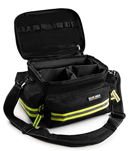 Scherber First Responder Fully-Stocked Professional Essentials EMT/EMS Trauma Kit | HSA/FSA Approved | Reflective Bag w/8 Zippered Pockets & Compartments & 200+ First Aid Supplies - Black - color: Black