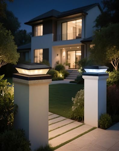 4x4 Solar Post Cap Lights - 2 Pack Fence Deck Post Solar Powered Lights | 3.5x3.5 4x4 Outdoor Postcap Light for Wood/Vinyl Posts, LED Waterproof Patio Porch Posts Lighting, 3 Lighting Modes, Black - size: 2 Pack