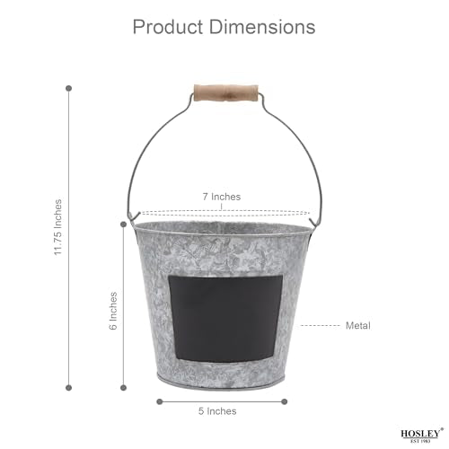 Hosley Set of 2 Metal Pail with Chalkboard and Plastic Liner 7" Dia x 6" H. Ideal Gift for Floral Arrangements Wedding House Warming Floral Planter DIY Craft Home Office Party Garden Patio (Pack of 2) - size: 2 count (Pack of 2)