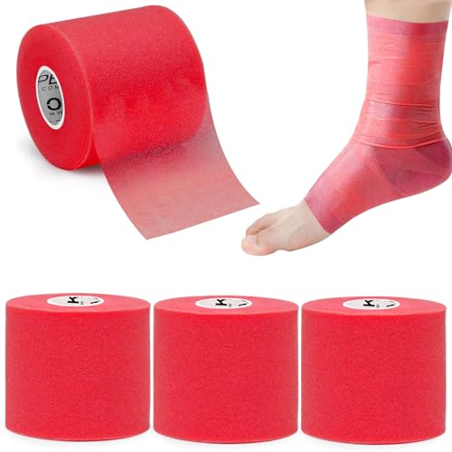 OK TAPE Pre Wrap Tape 4-Rolls 120 Yds Athletic Foam Underwrap for Sports | Protect for Ankles Wrists Hands and Knees, Soft, Breathable, Skin-friendly and Latex-free 2.75 Inches - Red - color: Red, size: 2.75 Inch x 30 Yards