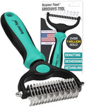 Maxpower Planet Hair Brush - Double Sided Shedding, Dematting Undercoat Rake for Dogs and Cats - Extra Wide Dog Grooming Brush, Reduce Shedding by 95%, Turquoise | Turquoise, Undercoat Rake, Detangling Comb, 9/17-Teeth Dual-Sided, Cats, Anti-Slip Handle,