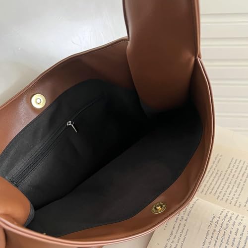 Women Tote Handbags Chic Vegan Leather Tote Bag Purse Stylish Casual Trendy Large Soft Shoulder Bag - color: Brown1