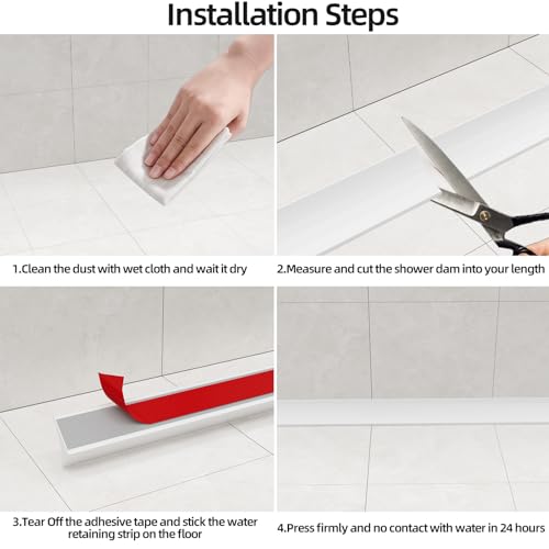 78 inch Shower Threshold Water Dam Barrier Water Stopper, Glass Shower Door Bottom Seal Strip, Silicone Rubber Kitchen Sink Splash Guard for Countertop, Bathtub, Bathroom（White） - color: White, style: 78 Inch