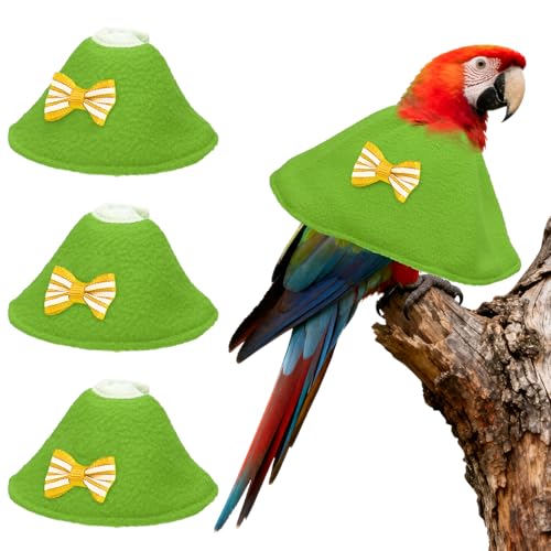 Bird Collars, Bird Cone Collar Protective Recovery Cones, Soft Adjustable Anti-Bite Feather Neck Protector (Green, S, 3 Pcs), Intended for Budgie/Cockatiel/Lovebirds - color: Green, size: S