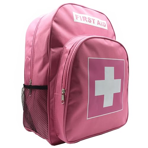 Red Emergency Bag First Aid Backpack Empty Medical First Aid Bag Treatment First Responder Trauma Bags for Riding Office Hiking Paramedics Outdoor Travel Camping Pet Dog Cat Daycare (Pink) - color: Pink