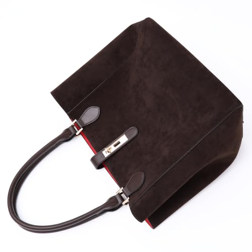 sqlp Large Work Tote Bag for Women Big Bucket Purses Designer Handbags - color: Coffee Suede