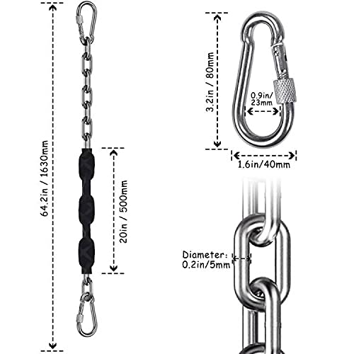 2 Stainless Steel Chains (64 "), 4 Quick Connection Buckles, Never Rust Swing Hardware for Hammock Chairs, Swings, sandbags, up to 1000LB - color: Black, size: 64"
