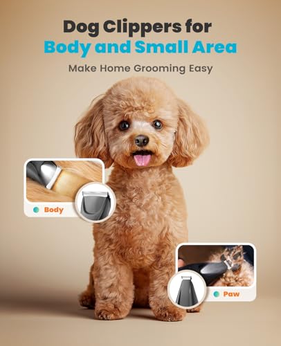 oneisall LED Light 2-in-1 Dog Grooming Clippers & Paw Trimmer Kit | Cordless & 3.7 hrs Runtime, 7 Guide Combs, LED Display, Safe for Paw, Face, Ears, Legs, Body