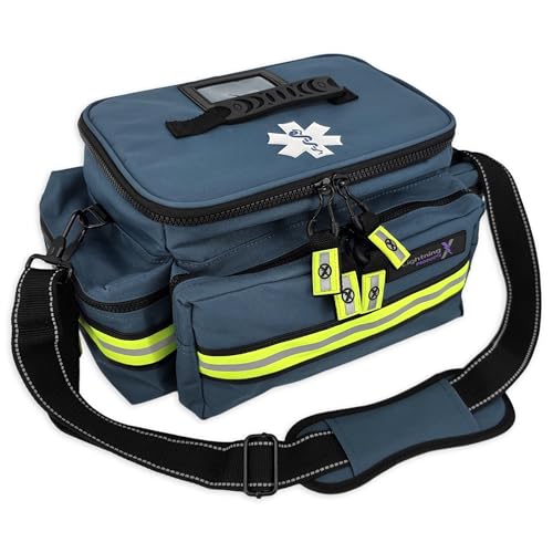 Lightning X Products Lightning X Mid-Sized First Responder EMT Bag | LXMB25 Fully Stocked Aid Kit w/ 200+ BLS Supplies - Blue - color: Blue