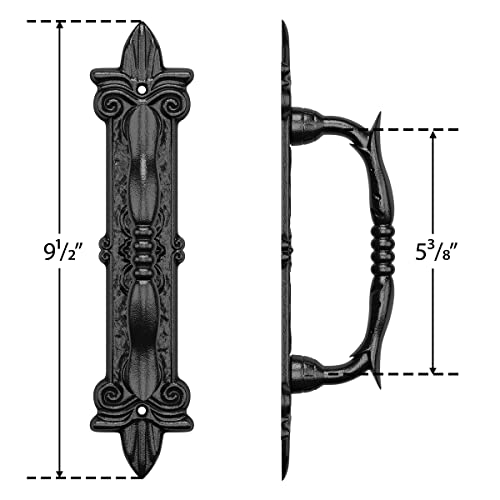 SMARTSTANDARD 9" Barn Door Handle, Heavy Duty Black Powder Coated, 4PCS | Antique Barn Door Handle, Large Rustic Retro Cast Iron Handle for Gates Garages Sheds Furniture, Square - size: 4 handles