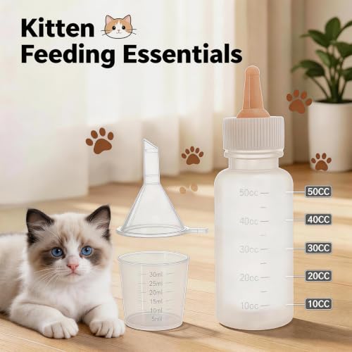 Kitten Bottle Feeding Kit, with Kitten Feeding Syringe, Includes Nipples and Formula Dispenser, Ideal for Newborn Kittens and Small Animals
