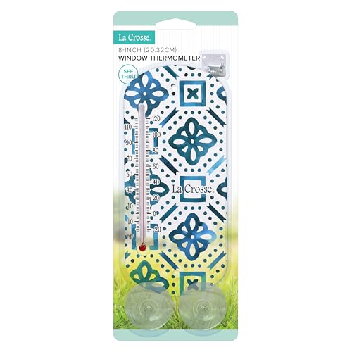 La Crosse 204-1520I 8-inch Analog Capillary Window Thermometer with Blue Lattice - color: Light Blue