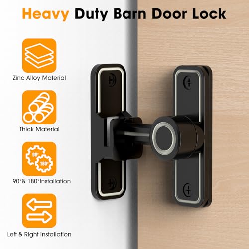 Sliding Barn Door Lock, 90 Degree Locks, 2 Pack-Luminous Black | Flip Gate Latches for Garden, Bathroom, Outdoor, Garage, Window, Barn Doors - color: 2 Pack-Luminous Black