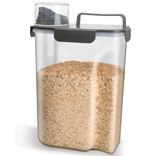 Komzon Rice Container, Airtight Rice Storage Container 10lb, Cereal Containers Storage, BPA Free Food Dispenser with Pouring Spout Handle for Flour Pasta Grain, Pet Dog Cat Bird Food Storage Container - color: 10lb grey