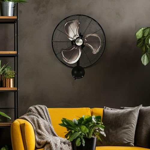 Hurricane Pro High Velocity Oscillating Wall Fan, 3 Speeds, Black, 16in | Metal - Wall Mount Corded Electric Air Cooling Unit w/ Powerful 2400 CFM Airflow for Home, Garage, Gym, Workshop & Greenhouse - style: 16" High Velocity