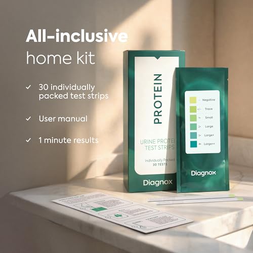 Diagnox Urine Protein Test Strips, At-Home Proteinuria Monitoring, 30 Pack | Individually Wrapped Tests, Fast Results in 60 Seconds, Easy To Use, Private Testing, Simple Color Scale Reading