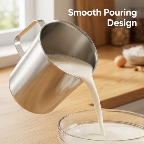 QWORK 304 Stainless Steel Measuring Cup 64 OZ with OZ/ML Graduations, 8 Cup Kitchen Mixing Pitcher, Precision Engraved Markings, Container for Baking and Frothing, 2 Liter