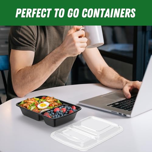 Dealusy 50 Pack 28 oz Meal Prep Containers with Lids 2-Compartment, Black | Sturdy Leakproof & Food Safe, Microwave, Freezer, Dishwasher Safe Prep Containers, To Go Take Out Plastic Food Storage - color: Black