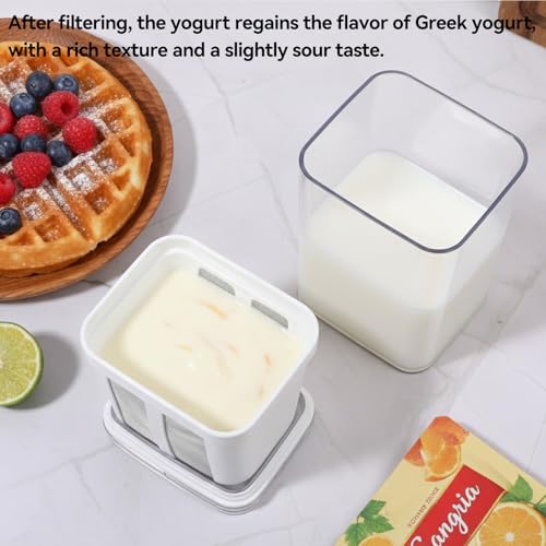 2 Packs Yogurt Strainer, 1100ML/37OZ Capacity Yogurt Strainer Separator with Stainless Steel Fine Mesh and Lid for Thick Greek Yogurt Soybean Milk Kefir Berries Fruit Juice Coffee