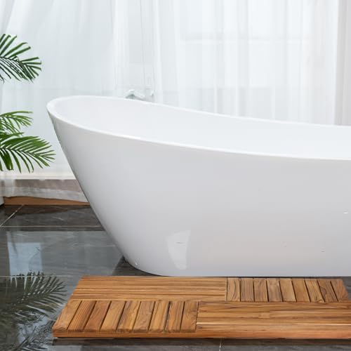 Utoplike Teak Wood Bath Mat, Extra Large Shower Mats for Bathroom 40 x 20in | with Non-Slip Pads, Wooden Floor Sturdy Mat for Inside Shower, Luxury Spa Home or Outdoor - size: 40" x 20" (Rectangular)
