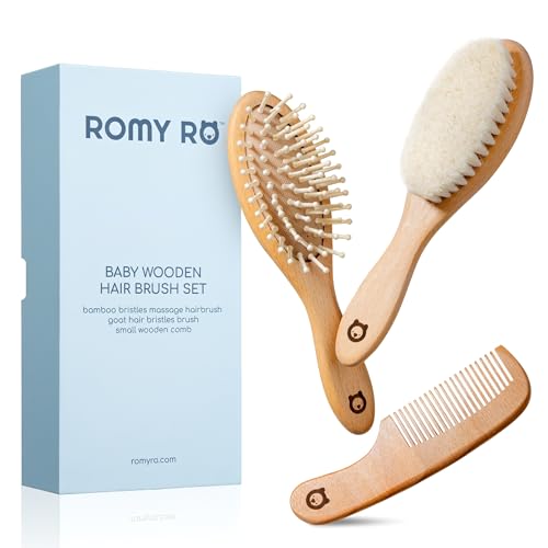 Wooden Hair Brush Set - Premium Baby Comb and Brush - Soft Natural Bristles - Organic Products - Perfect Registry Gift - Cradle Cap Brush for Newborns & Toddlers - color: 3 Pieces set - Oval