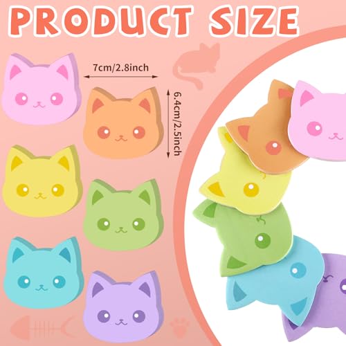 Yinder 24 Pads Cat Sticky Notes Cute Kawaii Cartoon Memo for School | Animal Theme Memo Notepad, Self Adhesive for Office School, Fun Gift for Veterinary Valentine Party Supplies Decor - style: Novelty Cat