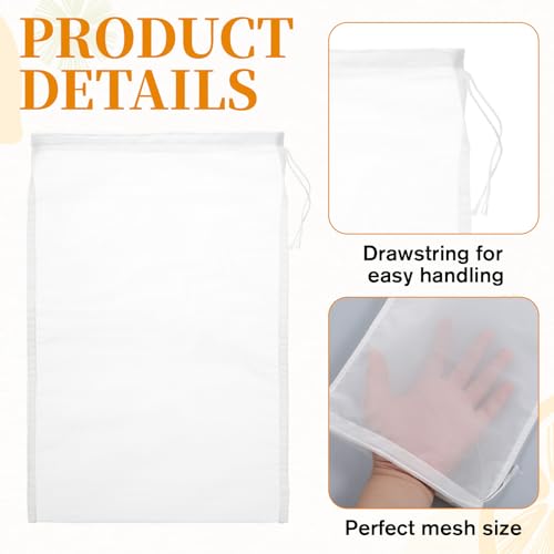 8 PCS Nut Milk Bag Reusable Nylon Cheese Cloth Bag for Straining 30 * 20cm Fine Mesh Strainer Bags Juicing Bags with Drawstring for Filtering Nut Milk Cold Brew Coffee Greek Yogurt Tea Juice