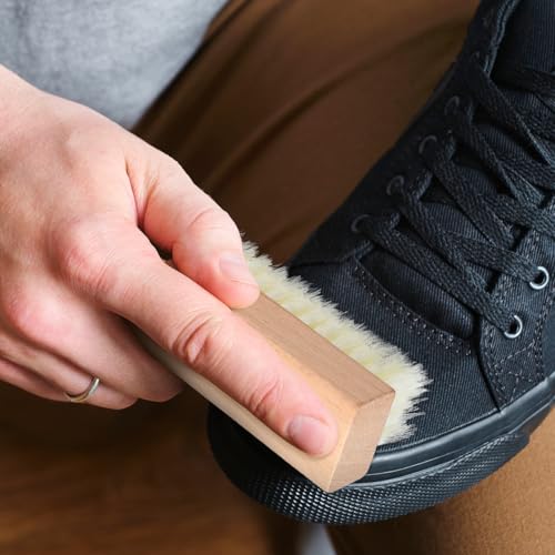 GLEAVI 4Pcs Shoe Cleaning Brush Set: Sturdy Wood Handle Soft Nylon Bristle Scrubbers, 3.7 Inch Portable Dirt Remover for Sneakers, Suede & Leather Boots