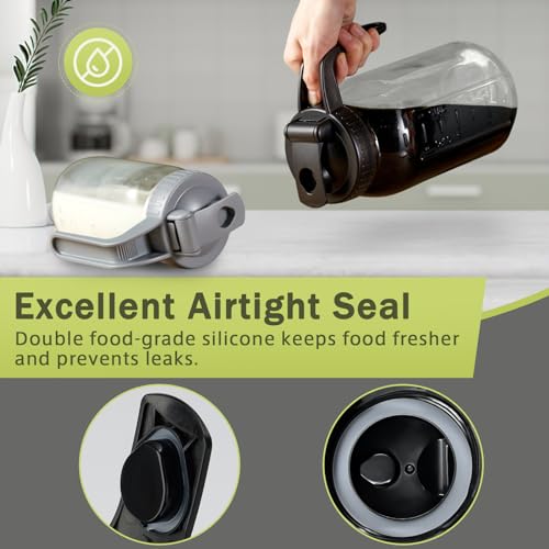 2 Pack Mason Jar with Pour Spout Lid V-shaped, 64 oz Sun Tea Jar Double Leak Proof, 2 Quart Drink Pitcher for Breastmilk, Sun Tea, Juice, Coffee Creamer, Iced Tea Pitcher - color: Gray+Black, size: 64 Ounces