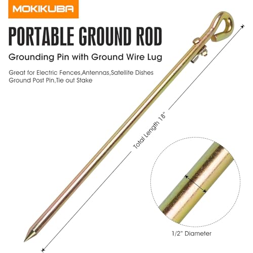 MOKIKUBA- Portable Ground Rod - Grounding Pin with Ground Wire Lug | Great for Electric Fences,Antennas,Satellite Dishes,Ground Post Pin,Tie Out Stake (Set of 10) - style: Set of 10