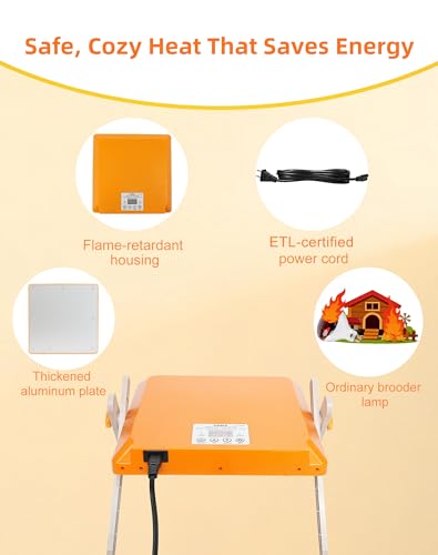 briidea Chicken Coop Heater 80W Brooder Heater with Remote Control & Timer, Adjustable Temperature (80–160°F), 10 Replaceable Cleaning Films Included, Mother Hen Warmth for 15 Chicks 10" x 10" - color: Orange