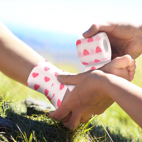 6 Roll 2 Inch x 5 Yards Heart and Cat Print Pet Vet Wrap for Dogs Cats, Cohesive Bandages in Bulk, Pink Non-Woven Self Adhesive Bandages Wrap Roll for Pet Animals Wound Care, Ankle Sprain and Swelling