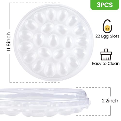 HAKSEN 3 PCS Deviled Egg Platter Carrier, Deviled Egg Containers with Lid | Eggs Holder Tray with 66 Slots for Party and Home Kitchen, Clear - style: 3PCS