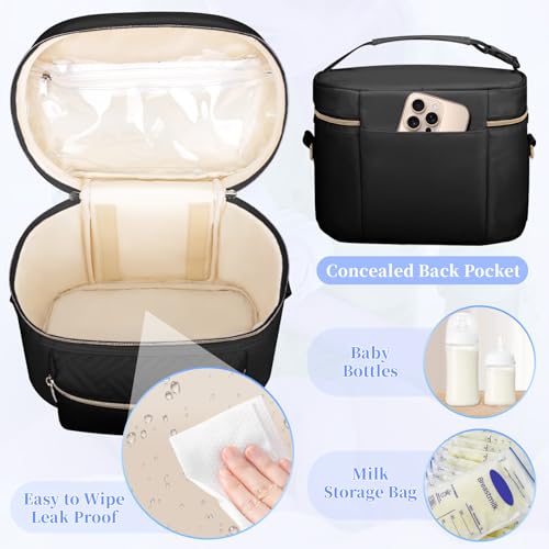 GDNasist Wearable Breast Pump Bag, Pumping Bag with Mat & Shoulder Strap | Portable Pumps Carrying Case Bag Compatible with Willow/Elvie/Medela/Momcozy for Nursing & Working Moms, Black - color: Black