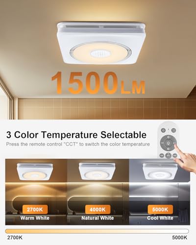 GROWNEER Powerful Oversize Bathroom Exhaust Fan with Light, 40W Bathroom Fan with Humidity Sensor, 110/160 CFM 1.0 Sone Exhaust Fan with Heater, 1800W Heating, 1500lm 2700K/4000K/5000K & Nightlight - style: Humidity & Heater