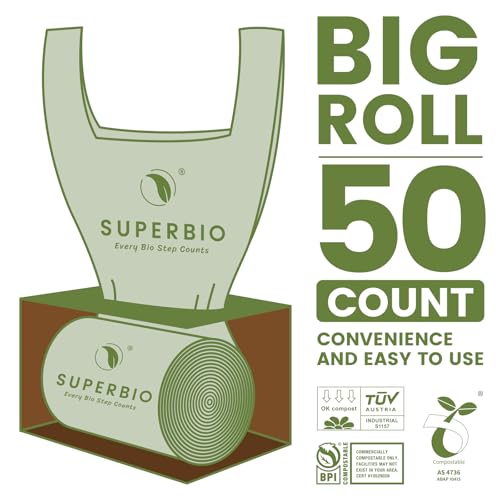 SUPERBIO 1.6 Gallon Compostable Food Scrap Bags with Handles | Handle Tie, Small, 50 Count, 2 Pack, BPI & OK compost HOME - color: 1.6 Gallon Handle Tie, 100 Count (2 Pack)