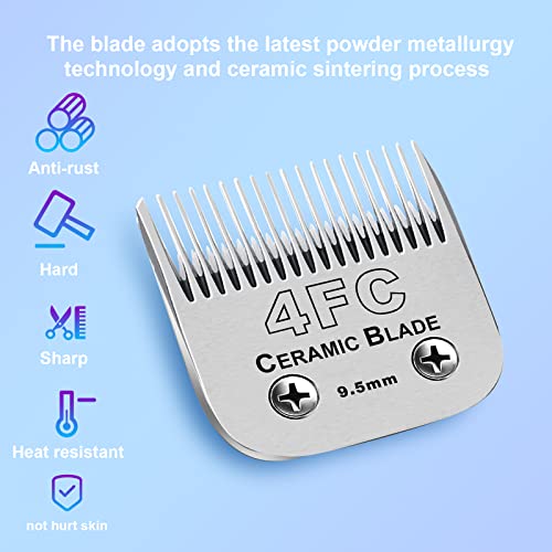 4FC Detachable Dog Blades Compatible with Andis/Oster A5 Grooming | Compatible with wahl km10 dog clipper,Cut Length 3/8"(9.5mm),Made of Ceramic Blade & Stainless Steel Blade,2 PACK - color: Silver, size: 4FC 9.5mm (2 Pack)