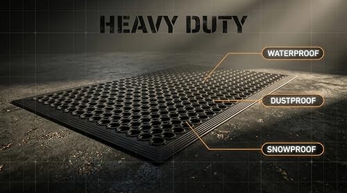 Lovinland Ourdoor Rubber Floor Mat for Outside Entrance 60"x35" | large heavy duty non-slip waterproof easy to clean drainage mat foot clean pad for pool,patio,wet,garage,front door