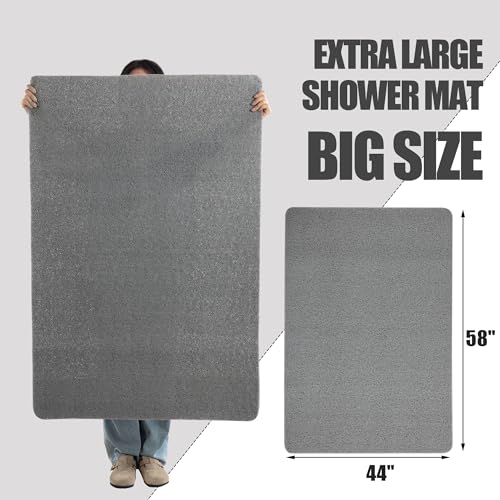 HOMBYS 58 x 44 Extra Large Shower Mat for Shower Stall Tub, Non Slip Bath Mat Bathroom Accessories, PVC Loofah Mats for Shower and Bathroom, Quick Drying, (Grey, 58"x44") - color: Grey, size: 3'8" x 4'10" (Rectangular)