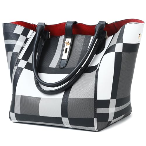 sqlp Large Work Tote Bag for Women Big Bucket Purses Designer Handbags - color: Black With White