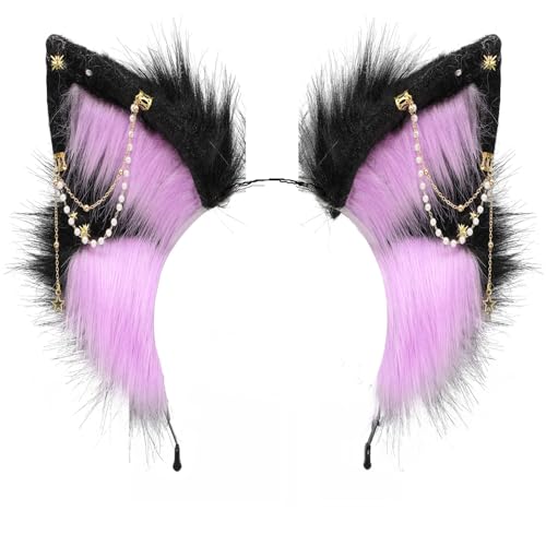 Handmade Wolf Ears Headband Fox Ear Hairband Wolf Cosplay Props - color: Purple