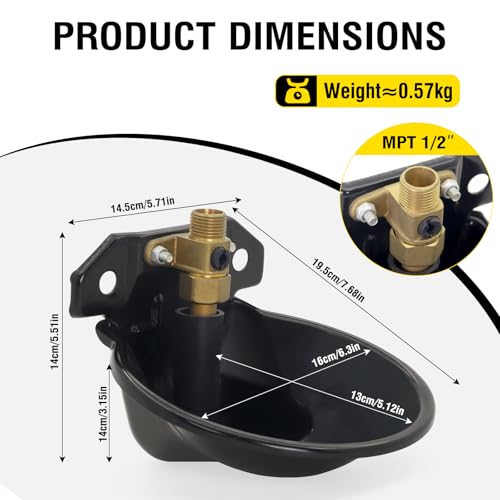 2PCS Automatic Goat Waterer Livestock Water Bowl with Copper Valve and Drain Hole, Automatic Drinking Trough for Goat Sheep Calf Pig Dog (Metal - Black)