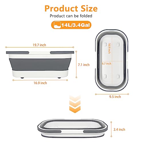 Goderewild Collapsible Bucket with Wheels 14L (3.7 Gallon) - Versatile and Durable for House Cleaning, Camping, and RV - Convenient Rectangular Mop Cleaning Basket - Lightweight & Compact (14L-Grey) - color: 14l-grey