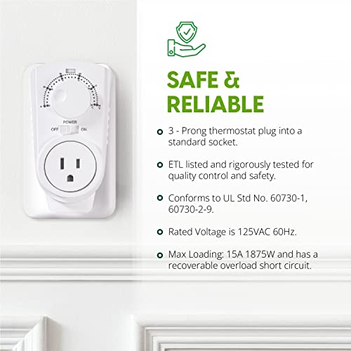 EconoHome Adjustable Thermostat - Universal Plugin Heating & Cooling Thermostat - Compatible with Most EconoHome Wall Mount Space Heaters - color: White, size: Dial Control