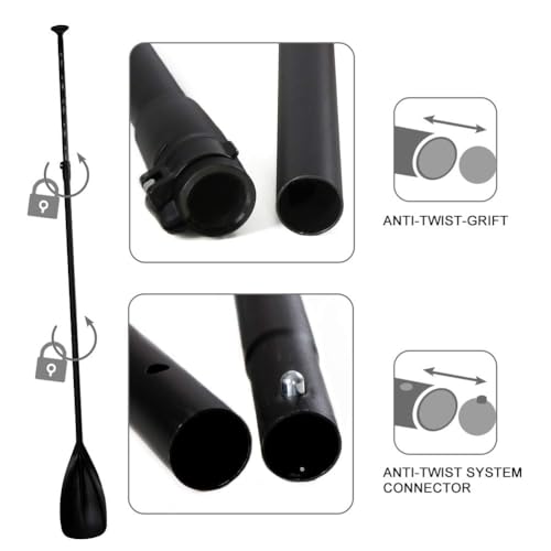 Karltion SUP Paddle - 3-Piece Adjustable Aluminium SUP Paddle with Glass Fiber Blade for Surfing, Floating, Water Sports - color: Black and Black