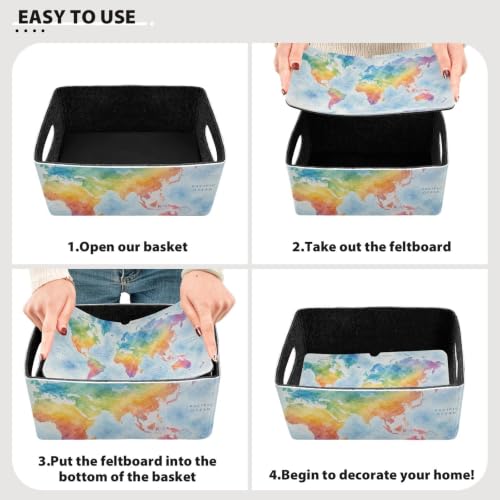 Storage Baskets Felt Foldable Storage Cube Shelf Bins Organizer Box for Kids Toys Office Bedroom Closet Babies Nursery 2-Pack (Watercolor Rainbow Map) - color: Rainbow Map
