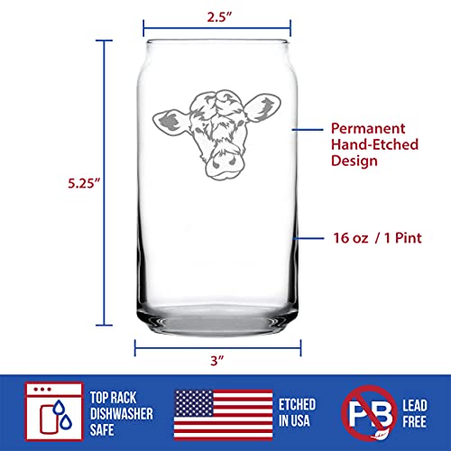 Bevvee Cow Face Can Shaped Pint Glass for Cow Lovers Gifts - 16 oz | Bevvee Cattle gift ideas for cow lovers, farmers and ranchers. Beer can glass for IPA, pilsner and craft beer. Made in USA - style: Set of 1