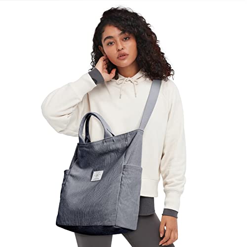 KALIDI Corduroy Tote Bag, Large Slouchy Hobo Messenger Crossbody Bag | Anti Splash Zipper Side Pockets Shoulder Bag Adjustable Strap Lightweight Casual Work Shopping Women - color: Frost Blue