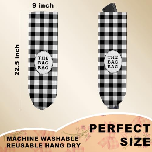 Black White Buffalo Check Plaid Plastic Bag Holder for Kitchen Essentials | Wall Mount Grocery Bag Holder for Plastic Bags, Minimalist Reusable Grocery Bags Storage Dispenser for Home Kitchen - color: Checkered pattern